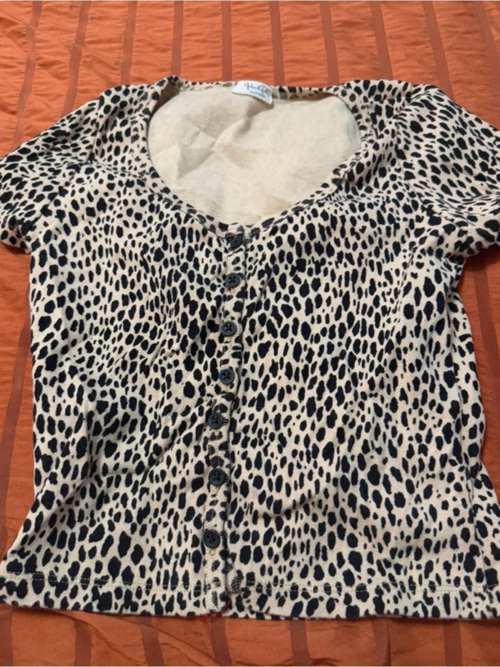 Brandy Melville Cream and Black Leopard Button-Up Tee